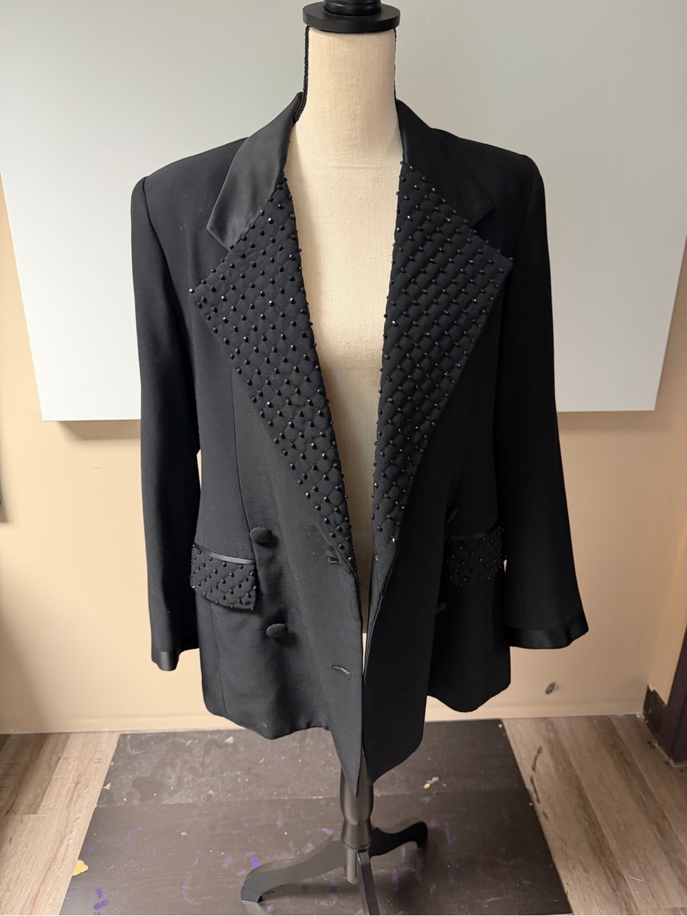 Ports Vintage Beaded Lapel Black Evening Blazer